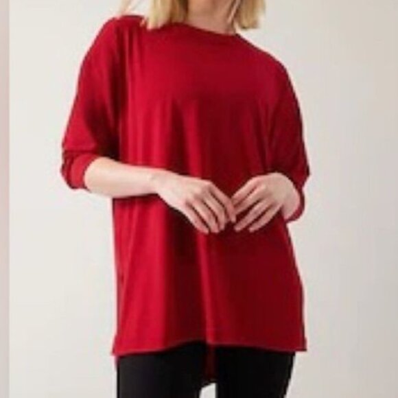 Athleta Sz L Red Inspire Top 3/4 Sleeve Tunic Stretch Relaxed Lightweight Flowy - Picture 1 of 16